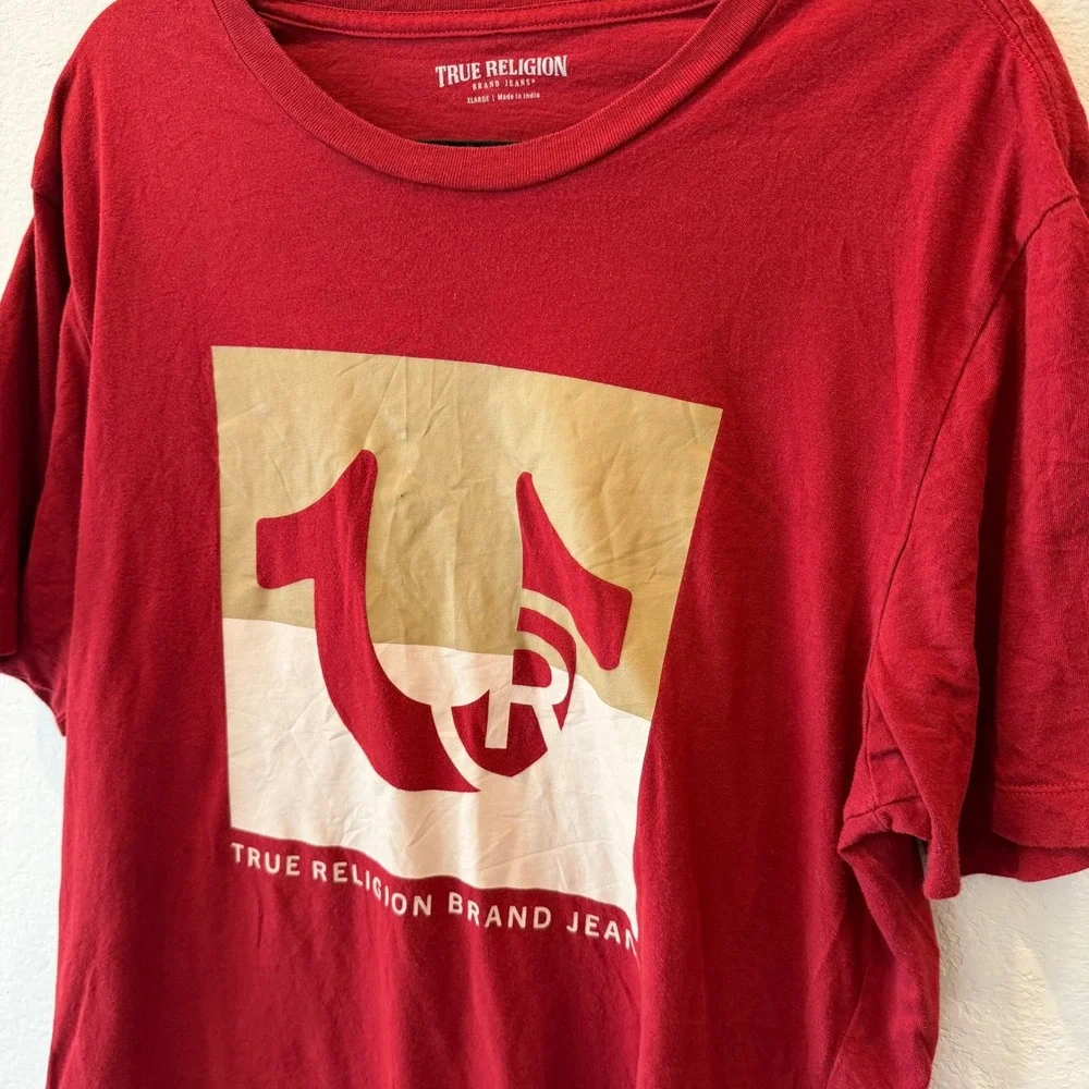 True Religion Mens Red Horseshoe Logo Graphic T-Shirt XL Short Sleeve Tee